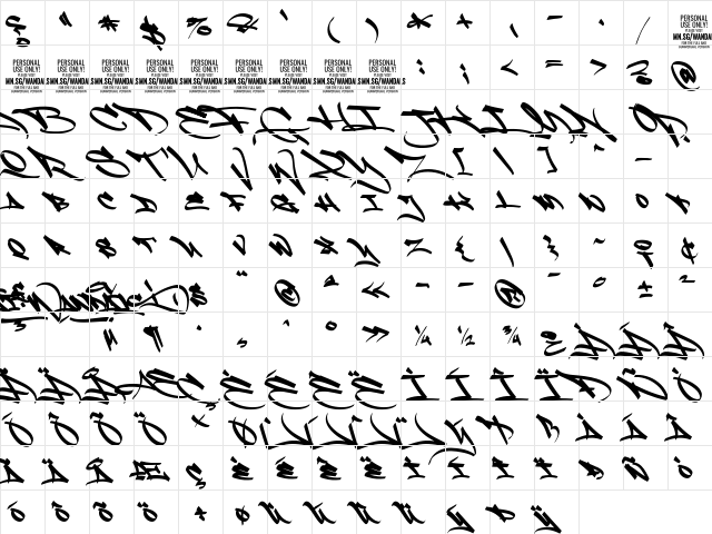 Fat Wandals Alt PERSONAL USE Regular  glyph index