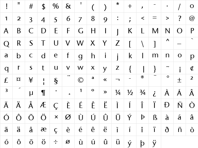 StoneSansOSITC Medium  glyph index