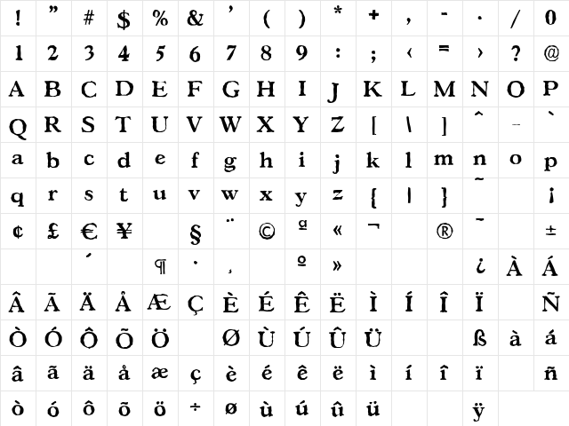 GascogneAntique Bold  glyph index