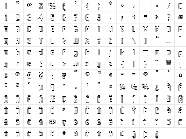 Pecot Couteir Regular  glyph index