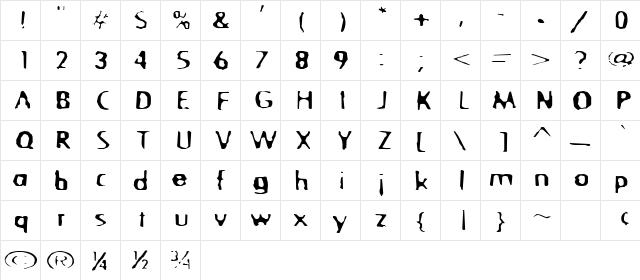 Blurrd Regular  glyph index