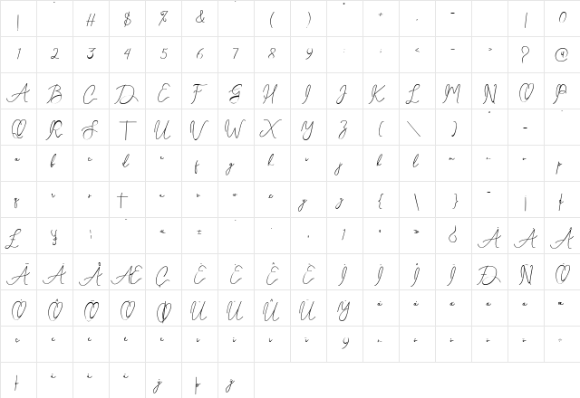 Celesta diaz Regular  glyph index