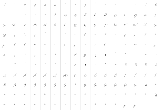 Hilland Regular  glyph index