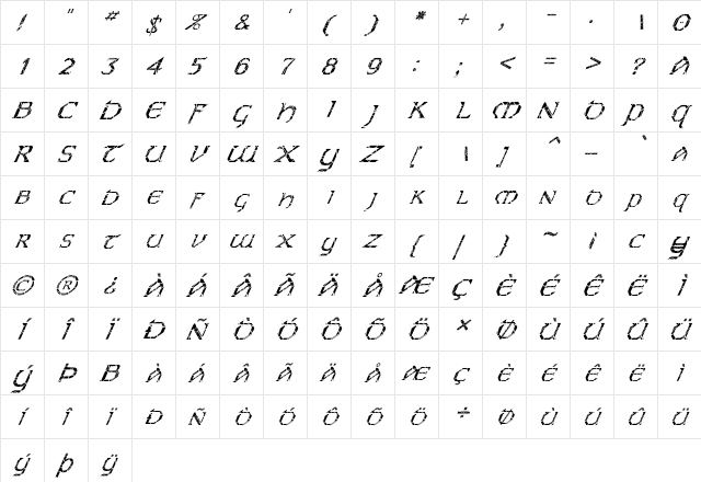 FZ JAZZY 31 CRACKED ITALIC Normal  glyph index