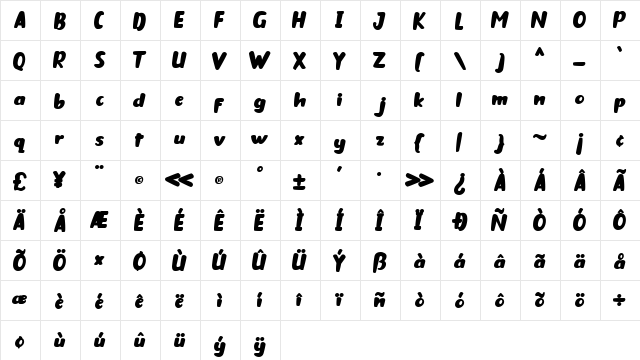 Dino Kids Regular  glyph index