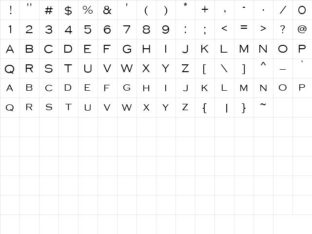 Sans-Copperplate Gothic Regular  glyph index
