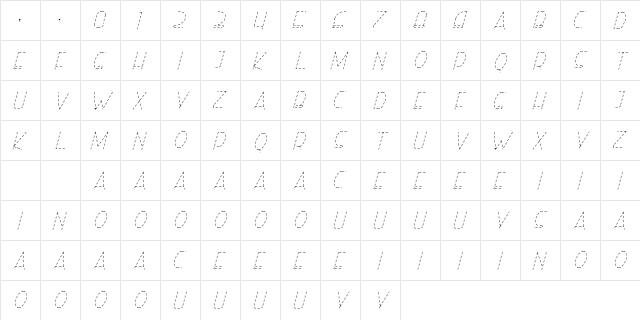 Right Hand HairlineItalicDash Regular  glyph index