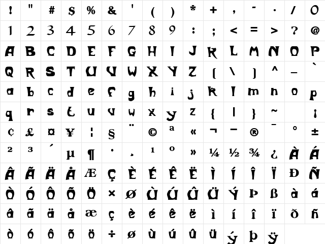 WhosItFont42 Bold  glyph index