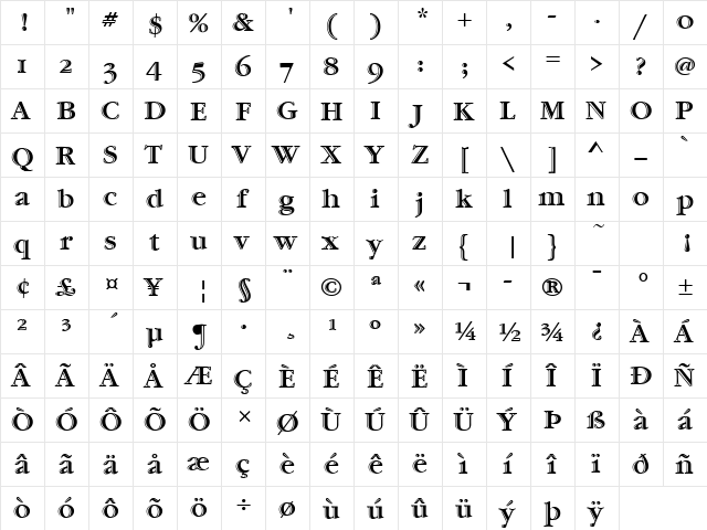 Garamond Htld OS ITC TT Regular  glyph index