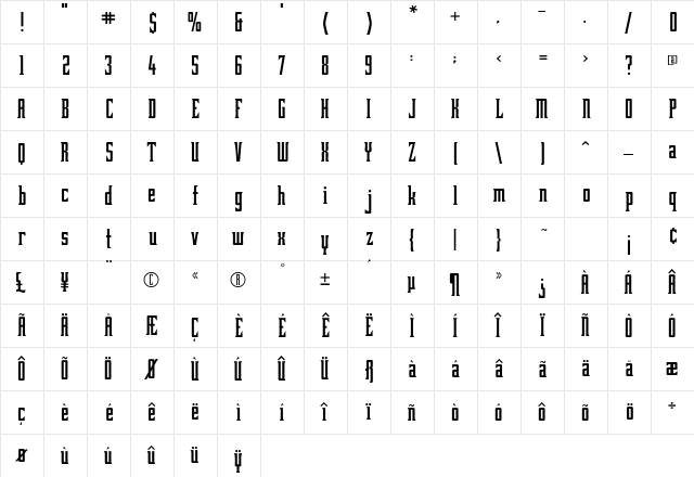 BonaireSSK Bold  glyph index