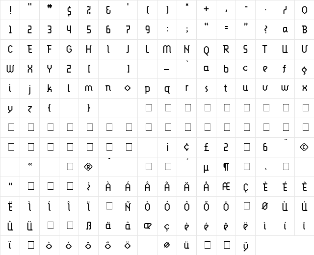 LunatixLight Medium  glyph index