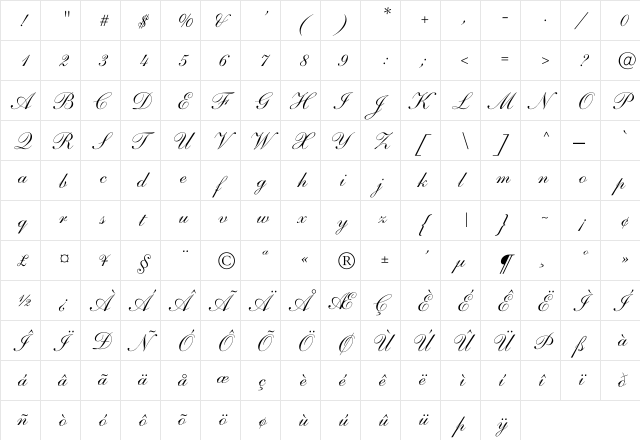 Augustinian Italic  glyph index