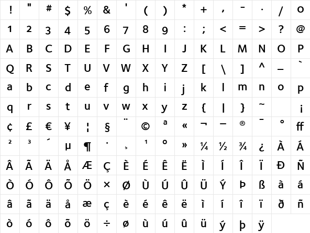 FoundrySterling-DemiOSF Regular  glyph index