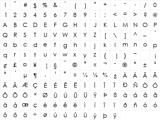 WeezerFont Regular  glyph index