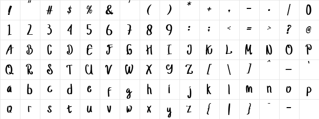 jusy Regular  glyph index