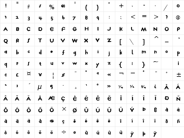 Farmhaus Normal ITC TT Regular  glyph index