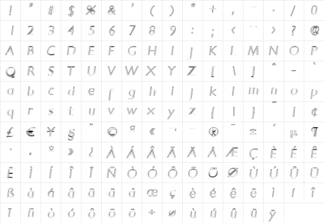 DavidBeckerOutline-ExtraLight Italic  glyph index