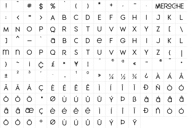 MEROCHE Regular  glyph index