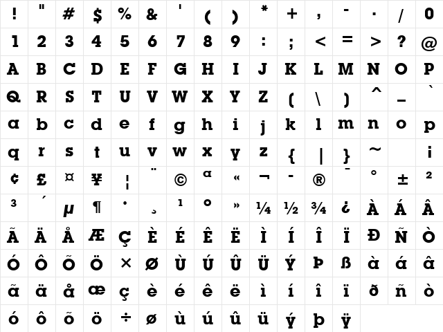 LubalGraph Bd BT Bold  glyph index