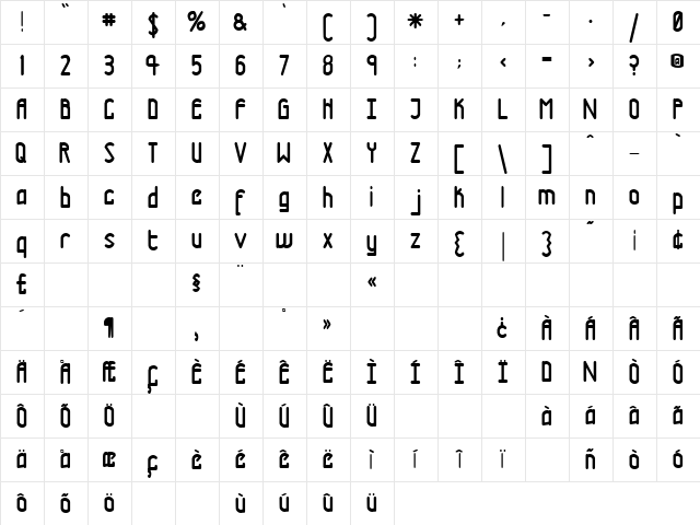TM Tramway Normal  glyph index