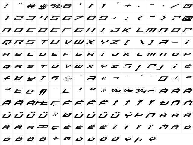 Concielian Jet Expanded Italic Expanded Italic  glyph index