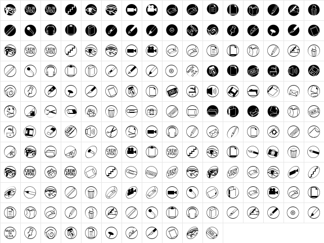 OlisWebButtonsInvers Regular  glyph index
