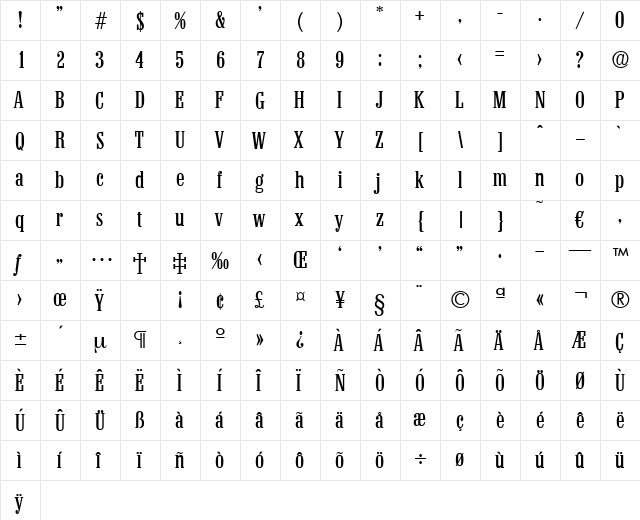 Colonel-Regular Regular  glyph index