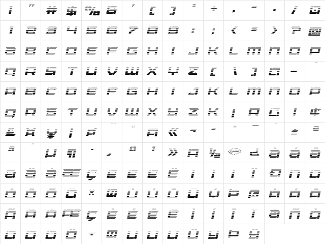 Laser Wolf Gradient Italic Italic  glyph index