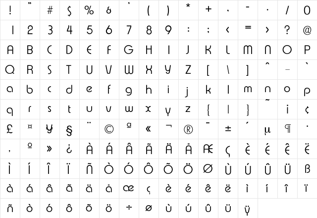Expressa-Light Regular  glyph index