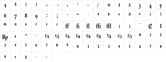 Garamond BE Medium Condensed Expert  glyph index