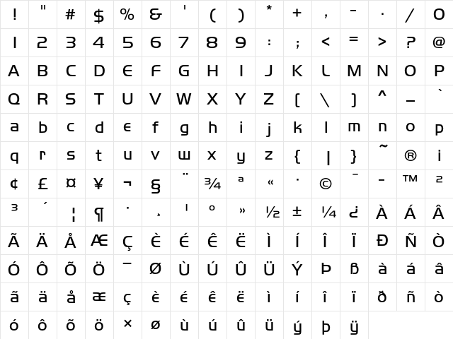 Handel Gothic D Light  glyph index