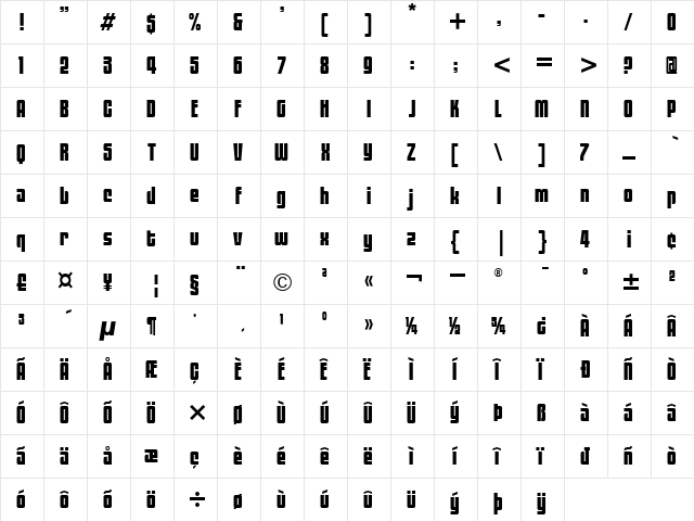 BlackTulipITC Roman  glyph index