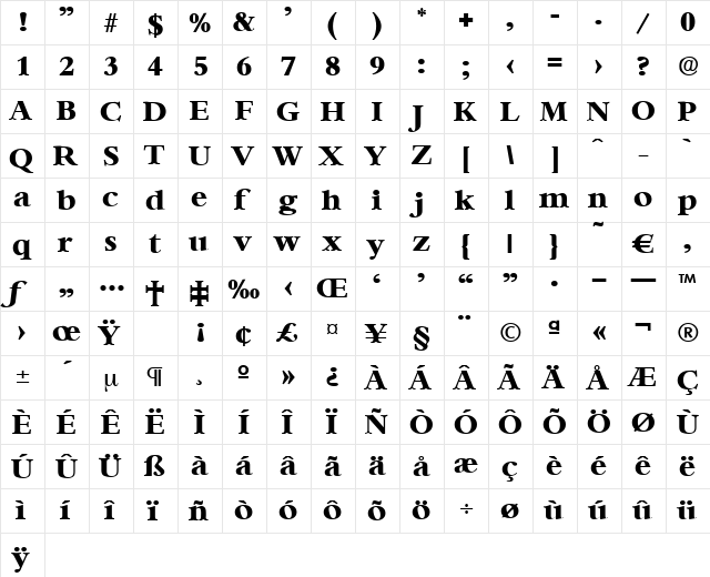 Bernstein-Bold Regular  glyph index
