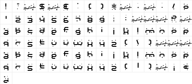 SF Technodelight Bold  glyph index