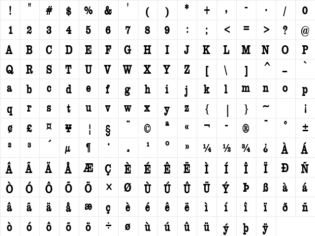 ClareCondensed Bold  glyph index