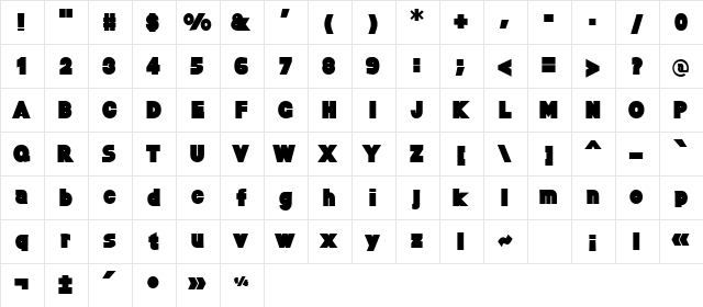 Baltar XHeavy  glyph index