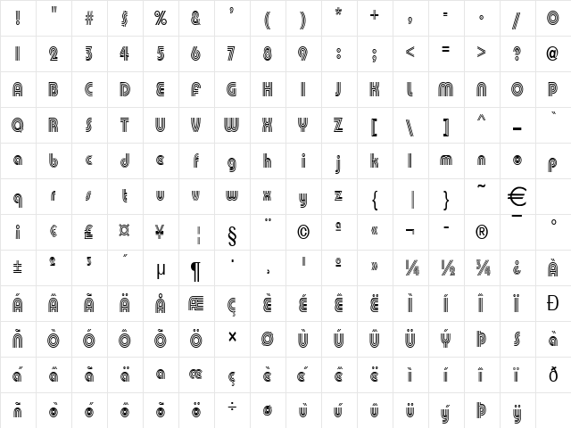 CableThin Normal  glyph index