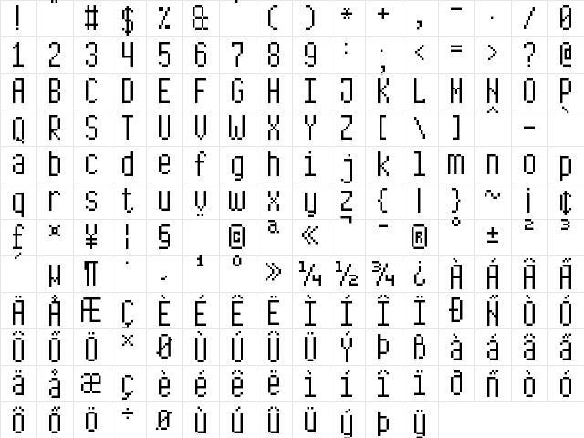 Long Pixel-7 Regular  glyph index