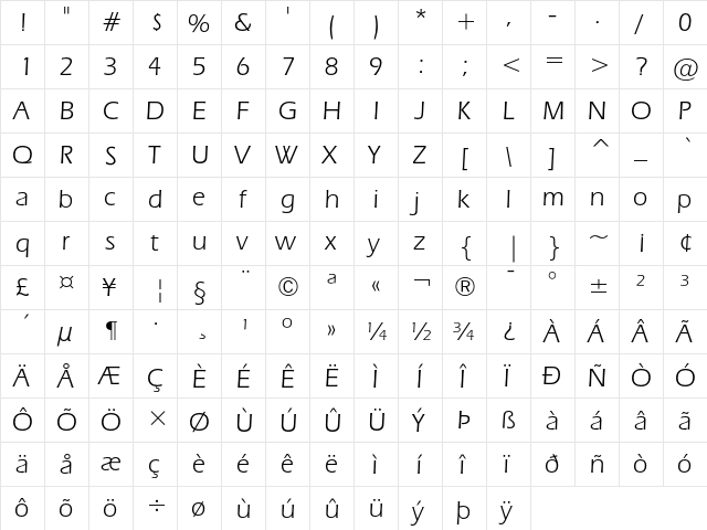 ITC Eras Book  glyph index