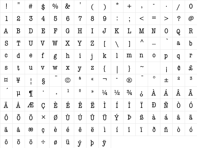 ITC American Typewriter Std Condensed  glyph index