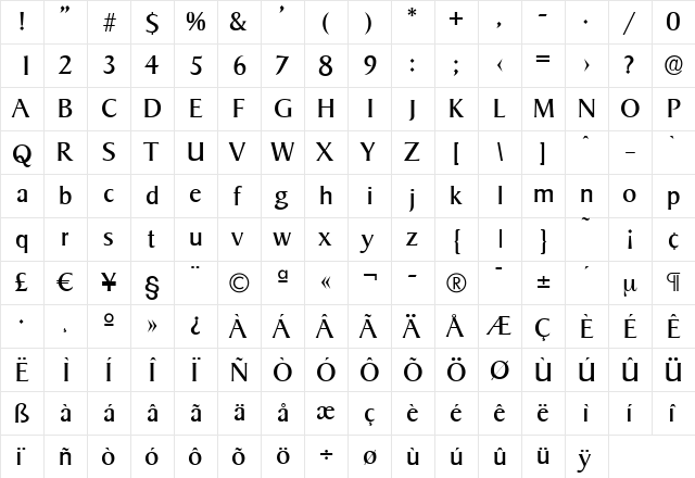 BruceBecker Regular  glyph index