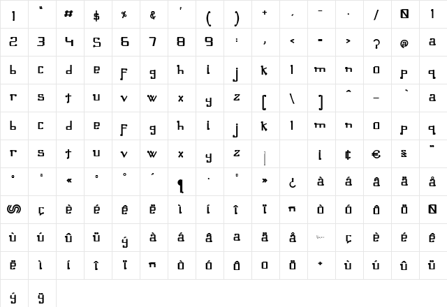 Omellons Bold  glyph index