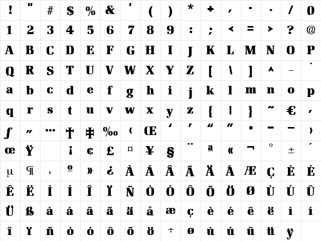 FrenchcarDemiBold Regular  glyph index