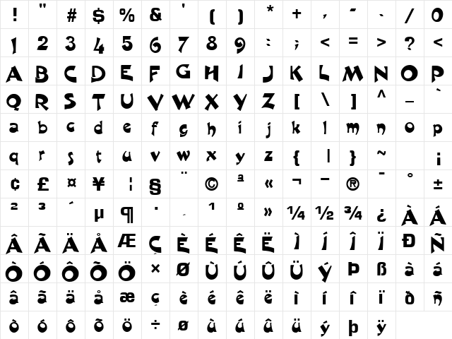 Speaking Regular  glyph index