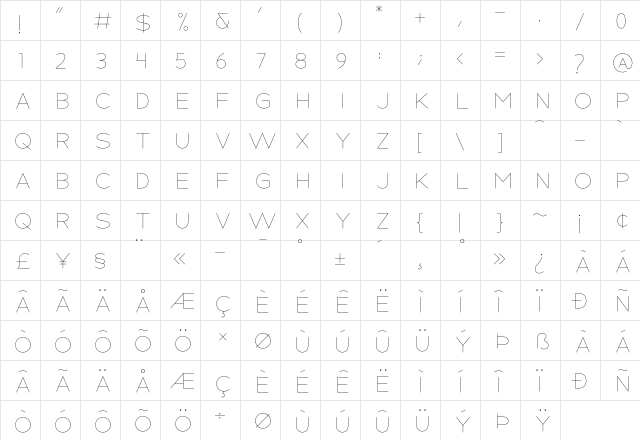 MODERNSPACE Regular  glyph index