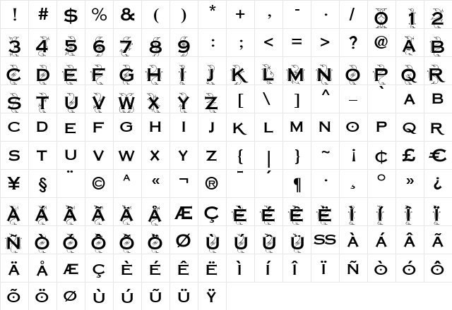 Copperplate Deco Plain Regular  glyph index