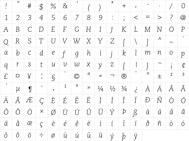 PMN Caecilia 46 Light Italic  glyph index