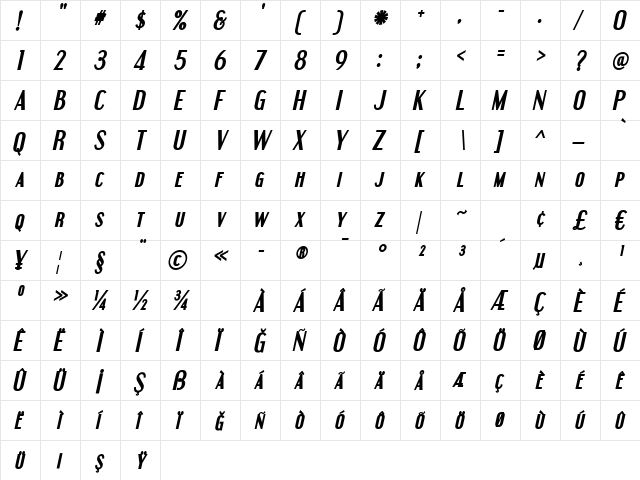 TrSah Engebrechtre Bold Italic  glyph index