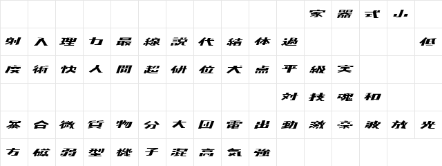 kaden Regular  glyph index