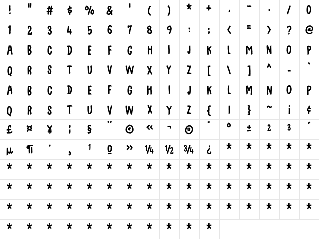 Swingdevil DEMO Regular  glyph index